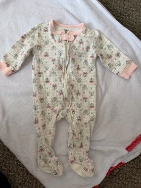 Disney White and Pink Baby Footed Onesie with Minnie Print